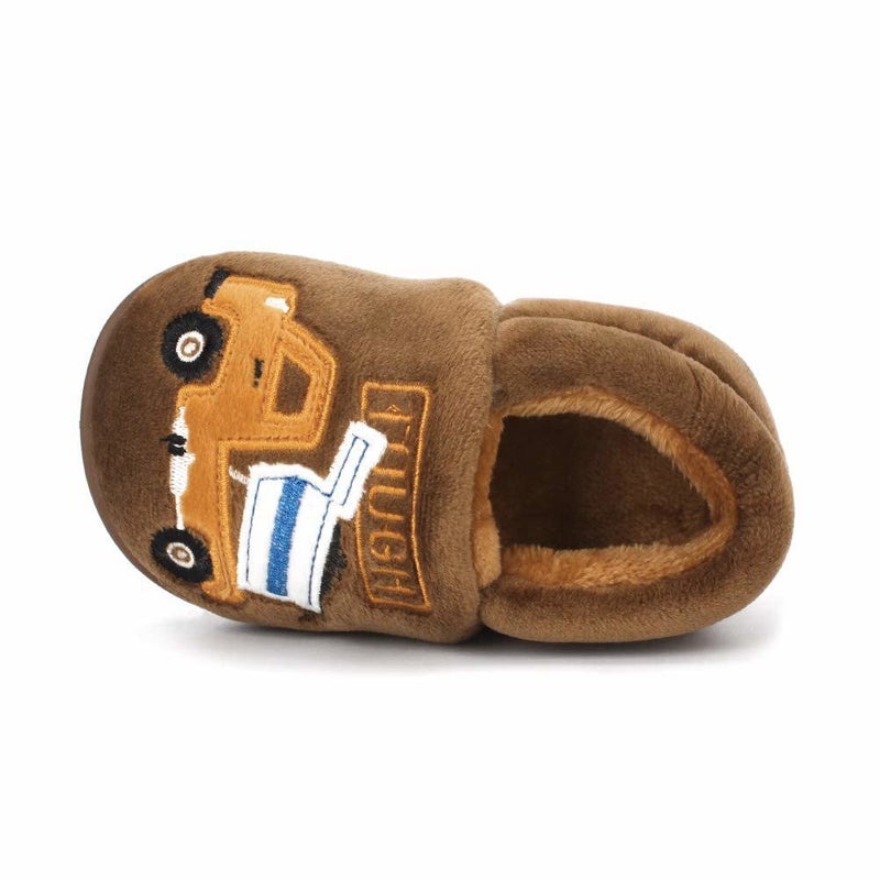 ESTAMICO Boys Girls Warm Slippers Cartoon Rocket Kids Winter Indoor Household Shoes, Brown 13.5-14 Little Kid - Image 3